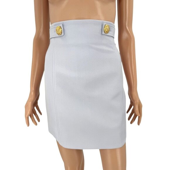 Balmain Mini Skirt Wool Lilac Gold Buttons FR34 US2 NWT - Picture 2 of 9